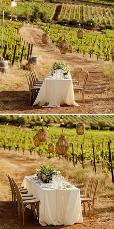 the table is set for two at the vineyard