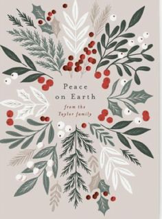 a holiday card with holly and berries