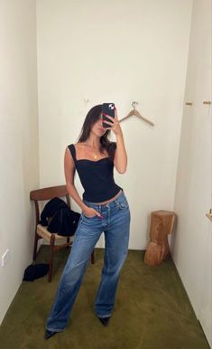 Aritzia Body Suit Outfit, Casual Going Out Outfit Fall, Narrow Hips Outfits, With Jean, Formal Jeans, Kitten Heels Outfit, Room Pics, Sweetheart Neckline Top, Pinterest Trends