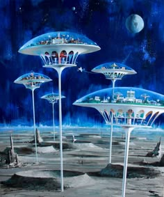 an artistic painting of futuristic city on the moon