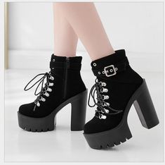 Woman Block Heel High Heel Platform Ankle Boots · KoKo Fashion · Online Store Powered by Storenvy Rough Heels, Chunky High Heels, Super High Heels, Dope Fashion, Buckle Shoes, Platform Ankle Boots, Martin Boots, Motorcycle Boots, Thick Heels