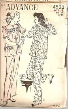 1947 Advance Pajama Pattern 40s Pajamas, Sims 4 Vintage, Advance Patterns, 1950s Outfits, Pajama Pattern, Fashion Sketchbook, Teenage Fashion, Needle Work, Steam Punk