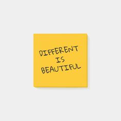 a yellow post - it with the words different is beautiful written in black on it