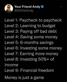 the text reads, level 1 paycheck to paycheck level 2 learning to budget