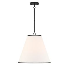 a light fixture with a white shade hanging from it's side on a white background