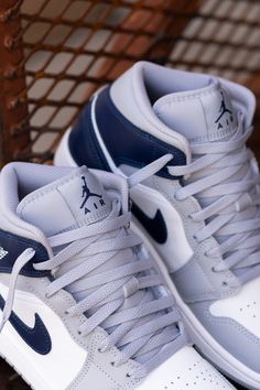 Mens Air Jordan 1 Mid (White/Midnight Navy/Wolf Grey) – SNEAKER TOWN Air Jordan 1 Mid White, Jordan 1 Mid White, Navy Style, White Wolf, Grey Sneakers, Mid Top, Navy Fashion, Air Jordan 1 Mid, Midnight Navy