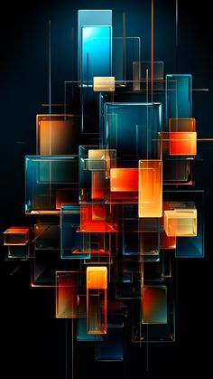 an abstract background with squares and rectangles in blue, orange and yellow colors