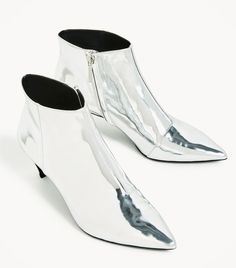 These £65 Topshop Boots Were All Over Fashion Week via @WhoWhatWearUK Silver High Heel, Silver Kitten Heels, Silver Ankle Boots, Metallic Ankle Boots, Mid Heel Ankle Boots, Kitten Heel Ankle Boots, How To Wear Ankle Boots, Capsule Closet, Silver High Heels