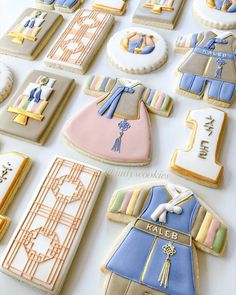 decorated cookies are laid out on a table