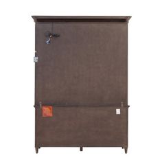 a brown cabinet with an orange tag on it