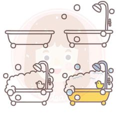 the bathtub and shower faucet are drawn in two different styles, one is yellow