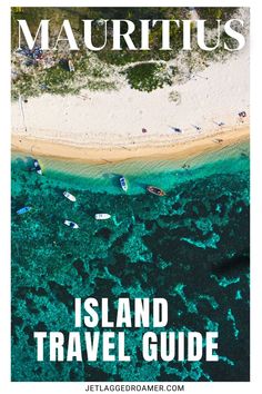 the cover of mauritus magazine with boats in the water and people on the beach