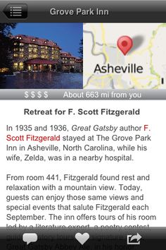 an iphone screen showing the location of asherville, south carolina's historic hotel