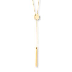 A sleek bar of 14K yellow gold hangs from a circle in this lariat necklace for her. The pendant sways from a 16-inch cable chain that secures with a lobster clasp. Sleek Bar, Jewelry Bar, Jewelry Education, Jewelry Advice, Jared The Galleria Of Jewelry, Necklace For Her, Diamond Guide, A Circle, Lariat Necklace