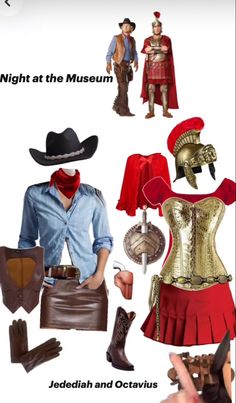 an image of costumes and accessories for people to wear on the night at the museum