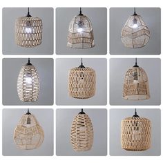 six different types of hanging lights made out of wicker