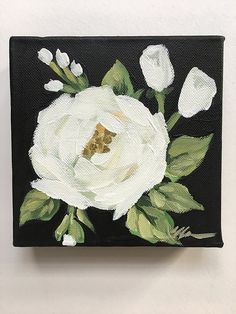 a painting of white flowers on a black background