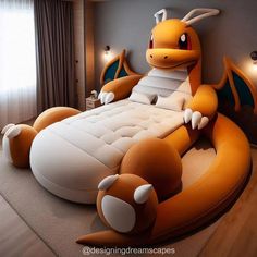 an inflatable bed is shaped like a pokemon