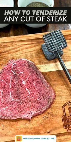 how to tenderize any cut of steak on a wooden cutting board with waffle iron