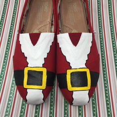 Santa Toms Christmas Party Shoes, Hand Painted Toms, King Shoes, Painted Toms, Painted Santa, Santa Claus Costume, Paint Water, Christmas Shoes, Hand Painted Shoes