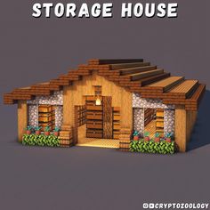 an image of a small house made out of wood and bricks with the words storage house above it