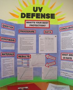 a poster with information about uy defense on the front and behind it is a red folder