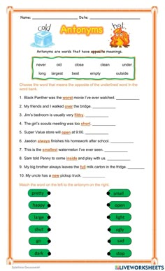 an orange and green worksheet with the words antonys