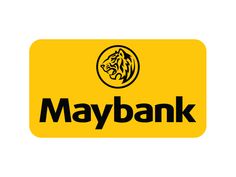 a yellow and black logo with the word maybank