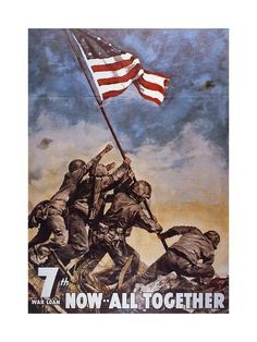 size: 24x18in Giclee Print: Us 7th War Loan Poster, 1945 : Botanical Retro Propaganda, Iwo Jima Flag, Posters Photography, Wwii Propaganda Posters, Battle Of Iwo Jima, Wwii Propaganda