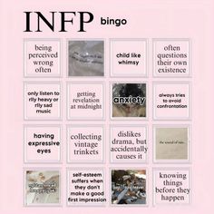 #infp #bingo #mbti Infp Bingo, Cute Pink Journal, Infp Personality Traits, Infp Mbti, Infp T Personality, Enfp Enfj, Bingo Sets, Pink Journal