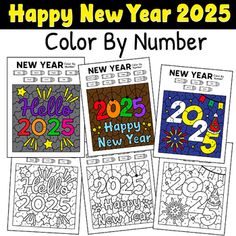 happy new year coloring pages with numbers for kids to color and write on the page