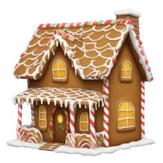 a gingerbread house with candy canes on the roof