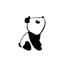 a black and white drawing of a panda bear sitting on its back with one paw in the air