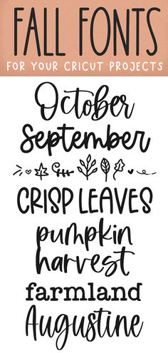 the fall font styles for your cricut project are handwritten in black ink