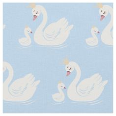 a blue background with swans in the water