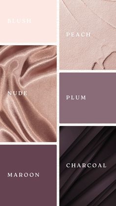 four different shades of pink, plum, and purple with the names of each color