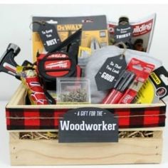 a wooden crate filled with tools and other items for woodworker's day