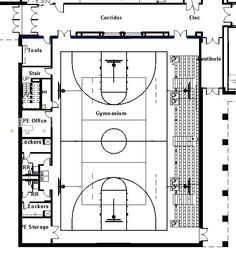 the floor plan for an indoor basketball court, with two courts and one gym area