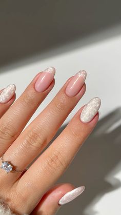 Nail Designs Pearl White, Pearly French Manicure, Pearly White Wedding Nails, Trending French Tip Nails Almond, Bridal Nails Colorful, Winter Nude Nails 2024, Bridesmaid Nails Spring, Simple Nails Vacation, Wedding Nails 2023 Bride