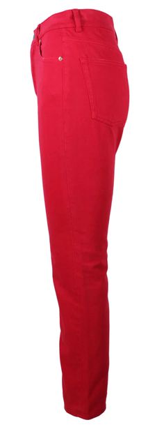 Description: Valentino red denim pants button fly closure skinny straight leg style waist: 27 inches hip: 37.5 inches rise: 11 inches inseam: 27.75 inches Details: Size: 26 Material: cotton Brand: Valentino Condition: gently used, there's discoloration and light overall wear Shipping: STANDARD: $9.95 EXPEDITED: $19.95 Red Mid-rise Cotton Jeans, Red Straight Leg Jeans, Red Straight Cotton Jeans, Red Straight Jeans For Spring, Valentino Red, Red Denim, Red Valentino, 11 Inches, Denim Pants