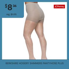 This beautiful Berkshire ultra sheer has just a hint of shimmer making it perfect for any special occasion. The sizing fits the Plus size lady perfectly and the firm control top helps to hold in your tummy.Features: Ultra-SheerSupport: Control TopFiber Content: 100% NylonFabric Description: KnitBrief Fiber Content: 80% Nylon, 20% SpandexCrotch Fiber Content: 80% Nylon, 20% SpandexLeg Fiber Content: 100% NylonCare: Line Dry, Hand WashCountry of Origin: Made in US The Firm, Hosiery, Special Occasion, Tights, Queen, Plus Size, The Originals, Silver