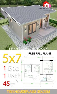 a house plan with the measurements for each floor and three bedroom, two bathroom areas