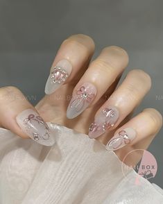 Painted Acrylic Nails, Douyin Nails, Nails Tay, Belle Nails, Coquette Nails