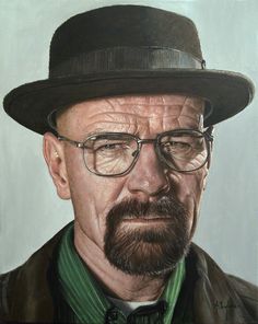 a painting of a man wearing glasses and a hat