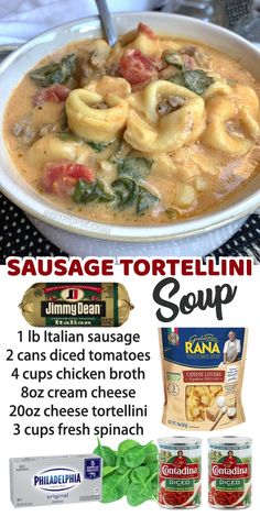 an advertisement for pasta sauce tortellini soup