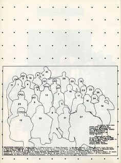 a black and white drawing of people standing in front of a dotted wall with numbers on it