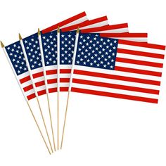 five american flags on toothpicks in the shape of stars and stripes, isolated against a white background