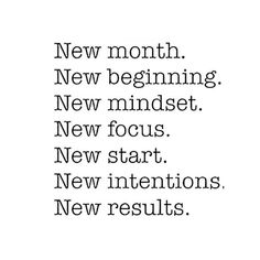 the words new month, new beginning and new beginnings are written in black on a white background