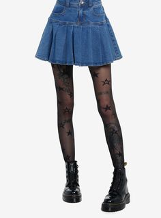 Black Stars Tights | Hot Topic Weird Tights, Alternative Fashion Skirts, Goth Tights, Fun Tights, Billie Concert, Wishlist Board, Star Tights, Funky Tights, Cutesy Outfit