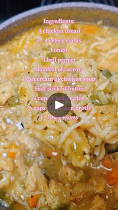 the recipe for chicken and noodles in a skillet is shown with instructions to make it